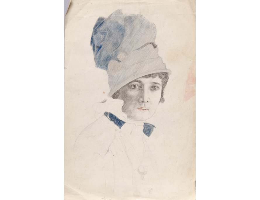 Старинная графика - Портрет Дамы в шляпе