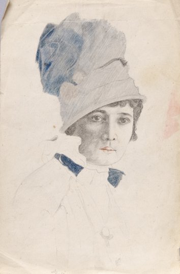 Старинная графика - Портрет Дамы в шляпе