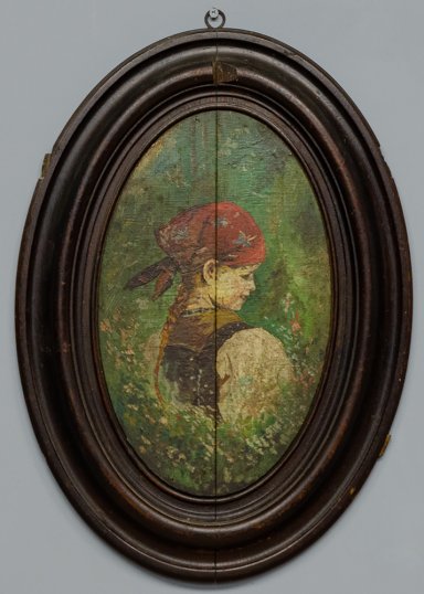 Старинная картина на дереве - Портрет девочки